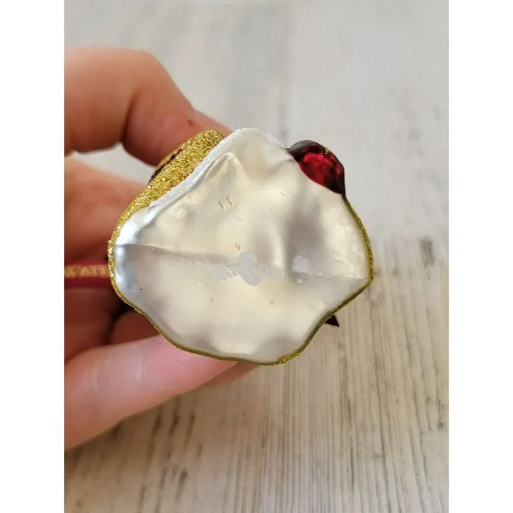 Waterford Santa Claus gold red glitter blown‎ glass ornament Xmas